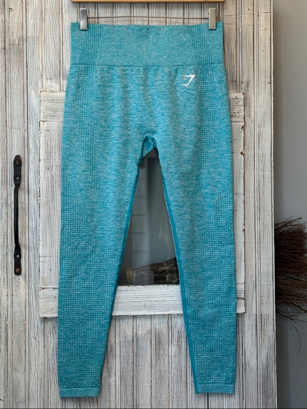 GYMSHARK Seamless Leggings Teal Waist 13.5 No Size Tag